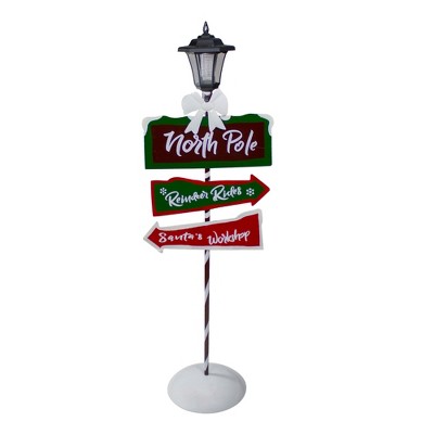 Northlight 49.75-Inch Solar-Powered North Pole Light Up Lantern Post Christmas Sign