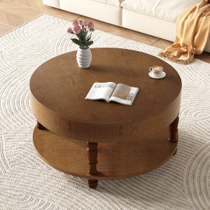 TiramisuBest 31.5" Round Coffee Table with Dual Storage, Hidden Compartment, Adjustable Leveling Feet for Living Room,Walnut Brown - 1 of 4