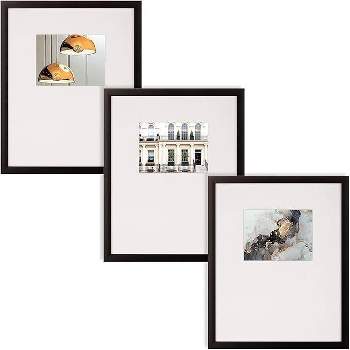 Instapoints (Set of 3) Gallery Wall Picture Frame Set 18"x24" Matted to 8"x10" with Offset Mat and Hanging Template