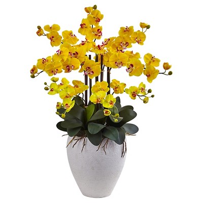 Phalaenopsis Orchid Silk Arrangement with White Planter - Nearly Natural