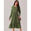 Seta T Women's Fall Long Sleeve Crewneck Pleated Tiered Swing Midi Dress with Pockets - 3 of 4