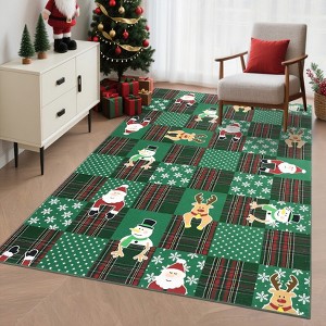 Christmas Area Rug Festival Winter Decorations Rugs Soft Washable Santa Claus Reindeer Snowman Pattern Rug - 1 of 4