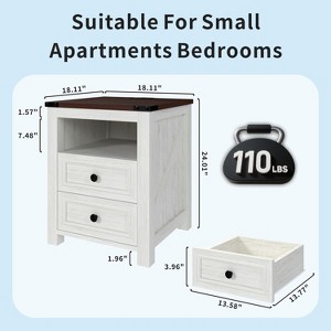 Dyonery Farmhouse Nightstand with Charging Station 18" Rustic End Table - 1 of 4