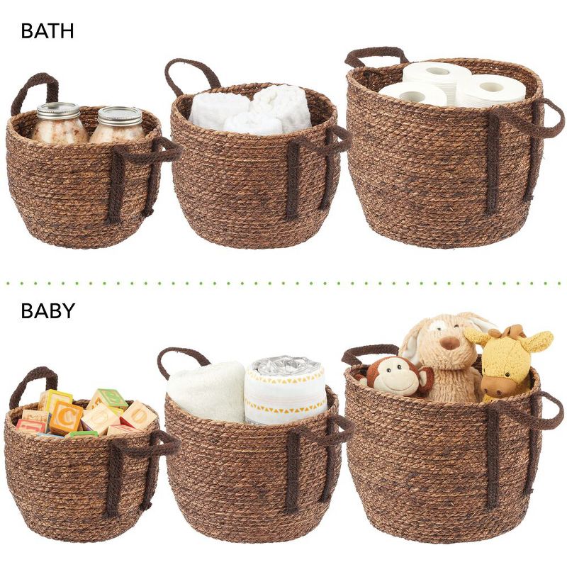 mDesign Round Seagrass Woven Storage Basket with Handles - Set of 3, 4 of 10
