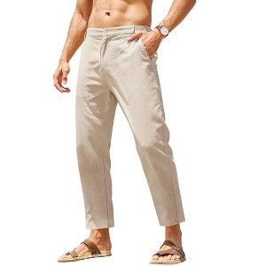 COOFANDY Men's Cotton Linen Pants Elastic Waist Lightweight Casual Pants Relaxed Fit Yoga Beach Pants with Pockets - 1 of 4