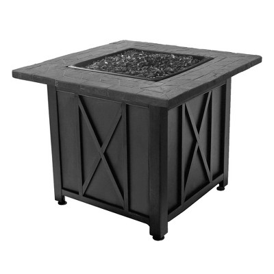Endless Summer 30 Inch Square 30,000 BTU Liquid Propane Gas Outdoor Fire Pit Table w/ Push Button Ignition, Black Fire Glass, & Steel Fire Bowl, Black