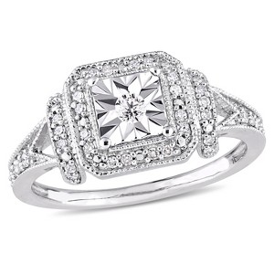 EVERLY JEWELRY | Sterling Silver 1/5 CT TW Diamond Halo Square Vintage Promise Ring - 1 of 4