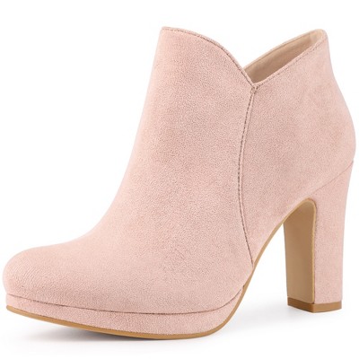 Allegra K Women's Round Toe Chunky Heeled Ankle Heel Boots