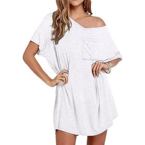Ekouaer Womens Tshirt Nightgown Cotton V Neck Sleepshirts Comfy Casual Nightshirt for Women - 1 of 4
