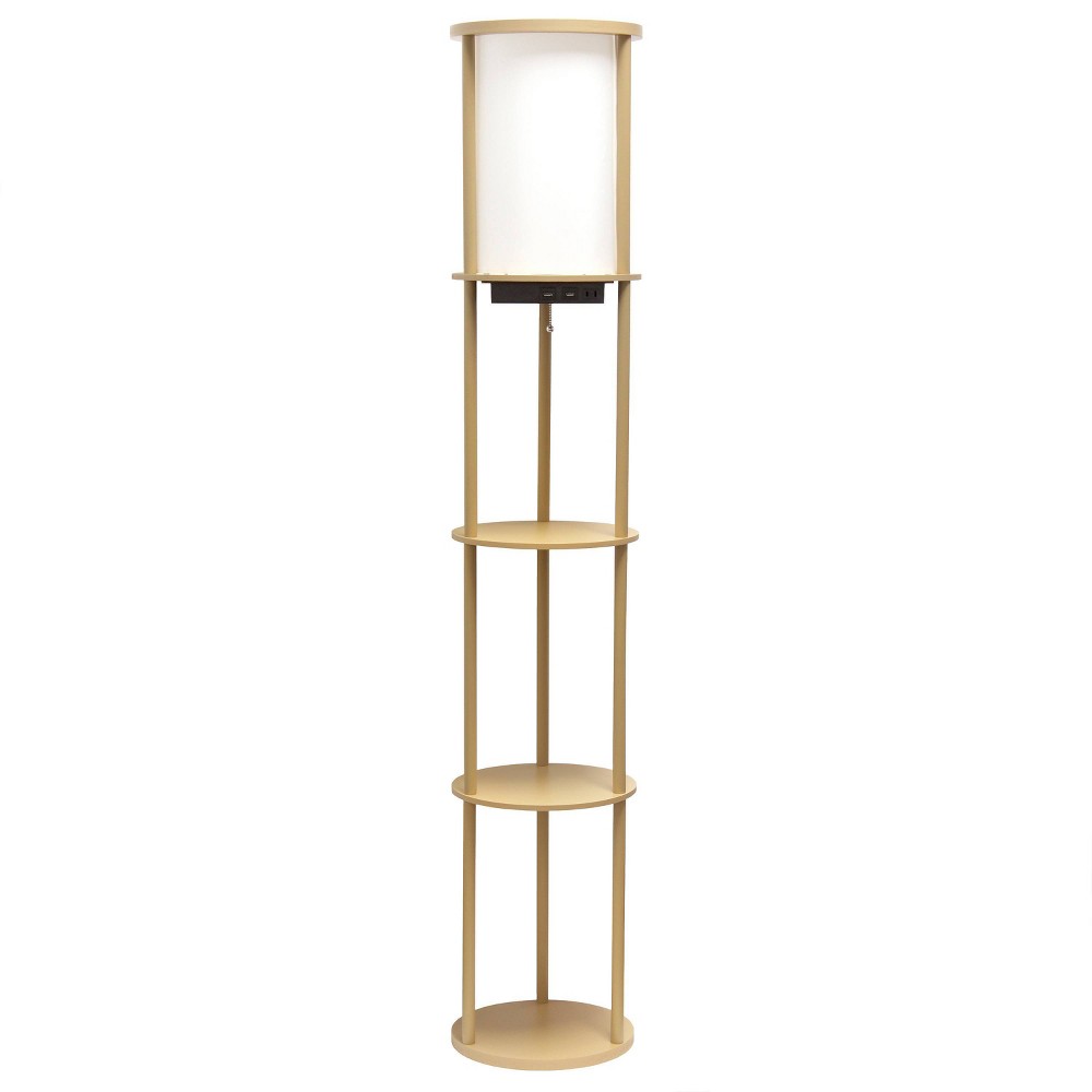 Photos - Floodlight / Street Light 62.5" Round Modern Shelf Etagere Organizer Storage Floor Lamp with 2 USB Charging Ports and 1 Charging Outlet Tan - Simple D