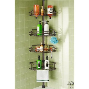 HAMITOR Corner Shower Caddy Tension Pole: Rustproof Bathroom Organizer Shelves for Bathtub Shampoo Accessories Storage Holder - 1 of 4