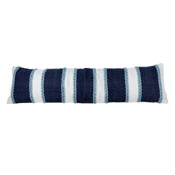 12X46 Inch Hand Woven Navy, Light Blue & White Striped Outdoor Pillow Polyester With Polyester Fill by Foreside Home & Garden