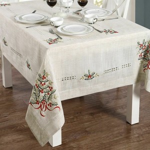 GoodGram Fine Embroidered Linen Mistletoe Christmas Fabric Tablecloth - 1 of 1