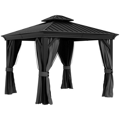 Outsunny Patio Gazebo 10' X 10', Netting & Curtains, 2 Tier Double ...