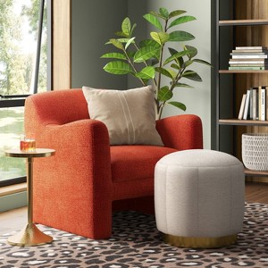 Galena Channel Tufted Shearling Brass Ottoman Cream - Threshold™: Round Pouf, No Assembly, Metal Base - 1 of 4
