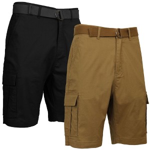 Galaxy Rugged Trail  Men's Cotton Stretch Ripstop Cargo Shorts With Belt-2 Pack - 1 of 2