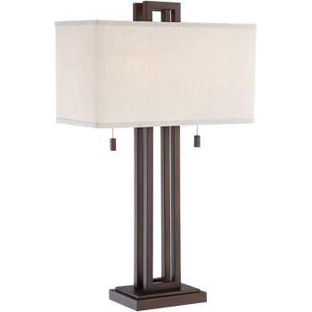 Possini Euro Design Gossard Modern Industrial Table Lamp 30" Tall Bronze Open Metal Off White Rectangular Shade for Bedroom Living Room Bedside Office