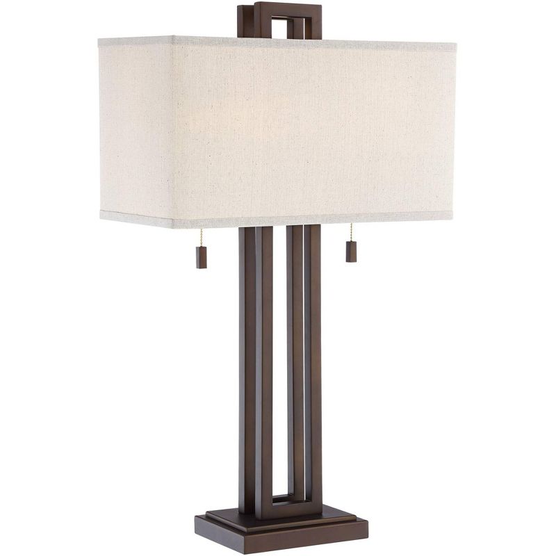 Possini Euro Design Gossard Modern Industrial Table Lamp 30" Tall Bronze Open Metal Off White Rectangular Shade for Bedroom Living Room Bedside Office, 1 of 9