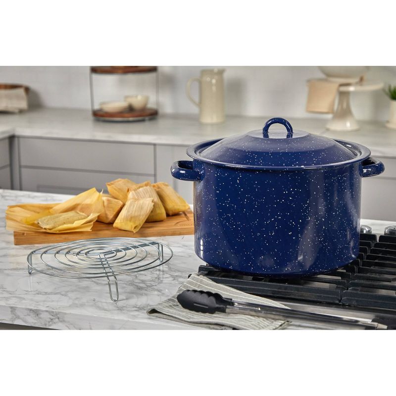 IMUSA 21qt Enamel on Steel Steamer Pot with Steaming Rack - Blue, 4 of 6