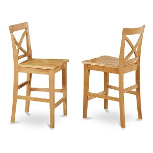 East West Furniture,X-Back stool with wood counter seat in Oak finish, Set of 2 - 1 of 2