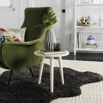 Distressed White Round Pine Wood Accent Table