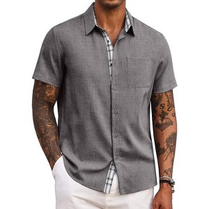 COOFANDY Men's Button Down Shirts Short Sleeve Casual Shirts Summer Beach Shirts Vacation Wedding Shirts with Pocket - 1 of 4