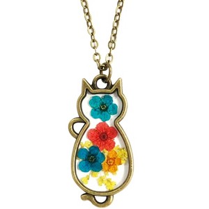 Wrapables Dry Flower Cat Pendant Necklace - 1 of 4