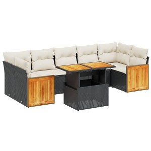 vidaXL 8 Piece Patio Sofa Set with Cushions Poly Rattan - Black and Cream without storage - 1 of 4