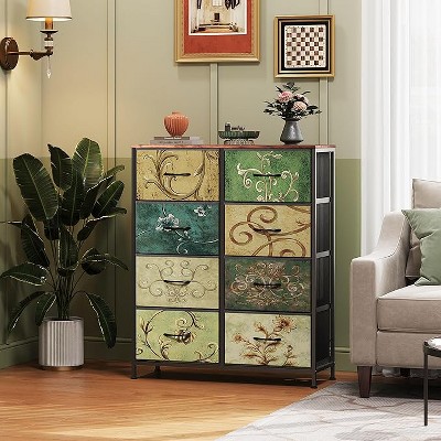 Tall Dresser with 8 Drawers – Fabric Storage Tower for Bedroom, Closet, Dorm & More – Double Chest Organizer with Floral Pattern