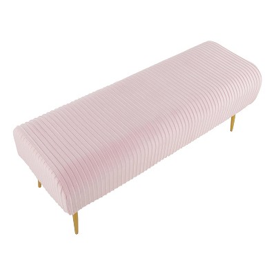 51" Pink Velvet Pleated Bench with Gold Metal Legs