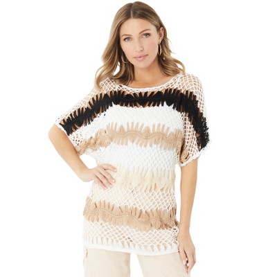Roaman's Women's Plus Size Multi Crochet Pullover