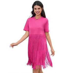 Whizmax Women's Tassel Dress Casual Summer Dress Short Sleeve Fringe Hem Dresses Party Concert Outfits for Women - 1 of 4