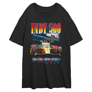 Juniors Womens Indy 500 Distressed Red and Yellow Racing Car T Shirt - 1 of 4