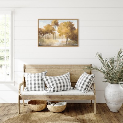 Autumn Lake Gold Landscape Canvas Print with Wooden Frame