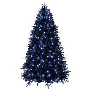Black LED Artificial Christmas Tree with PE/PVC Mixed Branches, Hinged Foldable Design, Fireproof Material, Sturdy Pole and Stable Base - 1 of 4