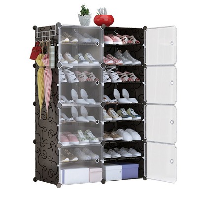 iMountek"8-Tier Stackable Shoe Rack Organizer with Transparent Doors for Heels, Boots, Slippers & More"Black