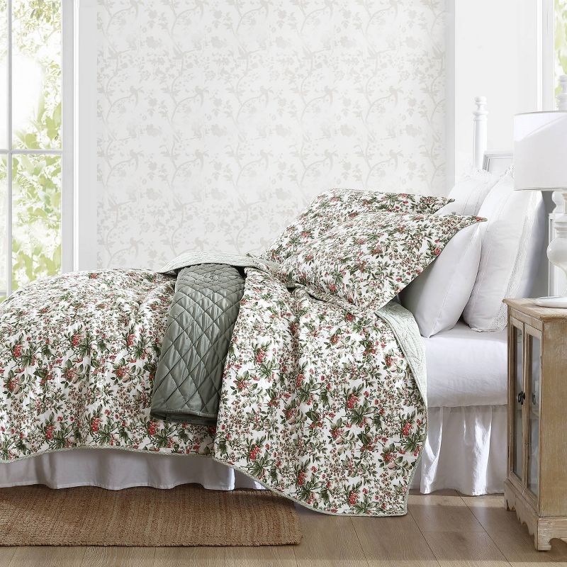 Laura Ashley Bramble Floral 100% Cotton Quilt Bedding Set Green, 5 of 13