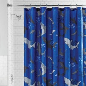 LunaLulinlk Kids Shark Shower Curtain with Hooks - 1 of 4