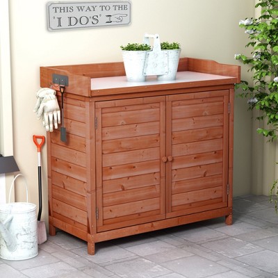 Dracelo Outdoor 39" Potting Bench Table, Brown