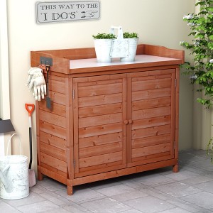 Dracelo Outdoor 39" Potting Bench Table, Brown - 1 of 4