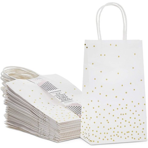 Sparkle And Bash 25 Pack White And Gold Foil Polka Dot Paper Gift Bags With  Handles For Wedding, 9 X 5 X 3 In : Target