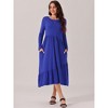 Seta T Women's Fall Long Sleeve Crewneck Pleated Tiered Swing Midi Dress with Pockets - 3 of 4