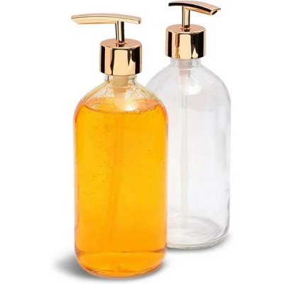 LunaLulinlk Clear Glass Soap Dispenser with Rose Gold Pump (16 oz, 2 Pack)