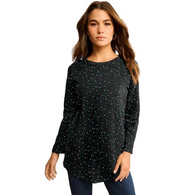 Roaman's Plus Size Cotton Ultimate Long Sleeve Crewneck Tee