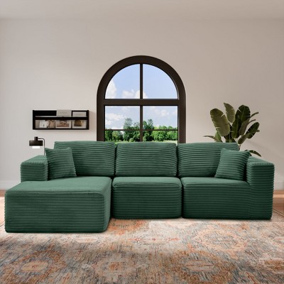 PexFix 104" Modular Sectional Sofa with L-Shape Chaise Modern Upholstered Cloud Couches with Throw Pillows for Living Room Bedroom Light Green