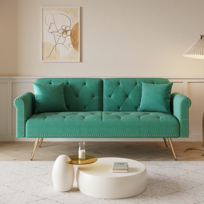 Aukfa 69.7" Futon Convertible Folding Bed Couches with 3 Adjustable Backrests, Sleeper Sectional Sofa with Throw Pillow, for Living Room Apartment