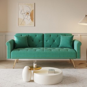 Aukfa 69.7" Futon Convertible Folding Bed Couches with 3 Adjustable Backrests, Sleeper Sectional Sofa with Throw Pillow, for Living Room Apartment - 1 of 4