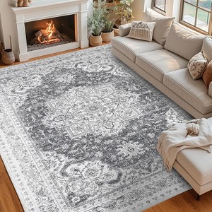 coucheta Boho Washable Area Rug for Living Room, Multi-size Washable Vintage Floral Low Pile Carpet with Non-Slip Backing, for Bedroom, Dining Room - 1 of 4