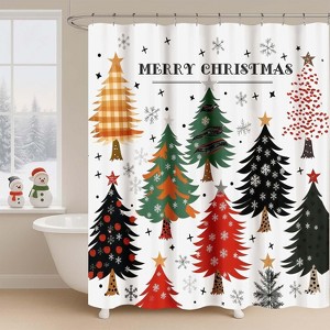 Christmas Tree Fabric Shower Curtain, Waterproof Printed Merry Christmas Holiday New Year Cute Bathroom Curtain Decor 70.8x70.8 Inch - 1 of 1