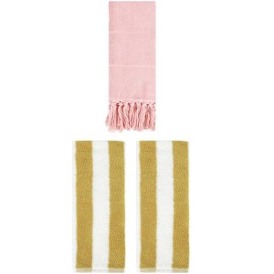 REGALWOVEN 3 Packs Striped and Solid Tassels Absorbent Soft Cotton Hand Towel for Bathroom - 1 of 4